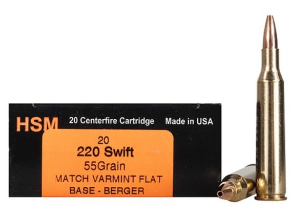 HSM Varmint Gold Ammunition 220 Swift 55 Grain Berger Varmint Hollow Point Flat Base 300 round